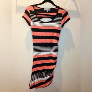 Almost Famous Black and Coral Striped Dress